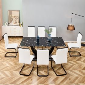 Table and chair set, modern dining table, patterned table top and black MDF table legs, soft and comfortable dining chair, perfect for dinner, meeting