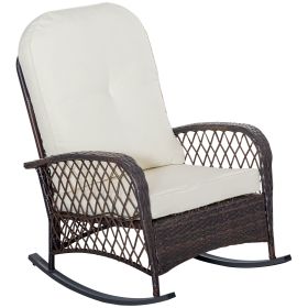 Outsunny Outdoor Wicker Rocking Chair with Wide Seat, Thick, Soft Cushion, Rattan Rocker w/Steel Frame, High Weight Capacity for Patio, Garden, Backya