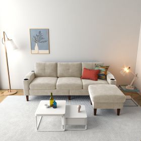 Convertible Combination Sofa Sofa L-Shaped Sofa with Footstools with Storage, Beige Sofa for Living Room, Living Room/Bedroom/Office/Small Space 3-Sea