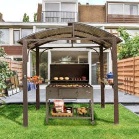 8x5FT Arc Roof, Grill Canopy for Outdoor Grill w/Double Galvanized Steel Roof and 2 Side Shelves, BBQ Gazebo Grill Tent for Patio Garden Backyard, Bro