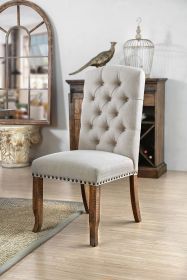 Contemporary Ivory Fabric 2pcs Side Chairs Bold Sturdy Design Rustic Oak Solidwood Tufted Back Nailhead Dining Chairs Furniture