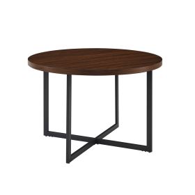 Mid-Century Modern Metal and Wood Round Dining Table ‚Äì Dark Walnut