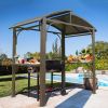 8x5FT Arc Roof, Grill Canopy for Outdoor Grill w/Double Galvanized Steel Roof and 2 Side Shelves, BBQ Gazebo Grill Tent for Patio Garden Backyard, Bro