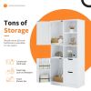 Bathroom Storage Cabinet with Doors and Drawers, Multiple Storage Space, Freestanding Style, Open Shelve, Adjustable Shelf, White