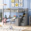 Full Size Loft Bed with Built-in L-Shaped Desk and Three-Tier Storage Shelves,and Attached Storage Staircase,Gray(Old SKU: GX001809AAE)