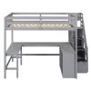 Full Size Loft Bed with Built-in L-Shaped Desk and Three-Tier Storage Shelves,and Attached Storage Staircase,Gray(Old SKU: GX001809AAE)
