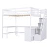 Full Size Loft Bed with Built-in L-Shaped Desk and Three-Tier Storage Shelves,and Attached Storage Staircase, White(Old SKU: GX001809AAK)