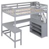 Full Size Loft Bed with Built-in L-Shaped Desk and Three-Tier Storage Shelves,and Attached Storage Staircase,Gray(Old SKU: GX001809AAE)