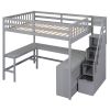 Full Size Loft Bed with Built-in L-Shaped Desk and Three-Tier Storage Shelves,and Attached Storage Staircase,Gray(Old SKU: GX001809AAE)