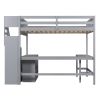 Full Size Loft Bed with Built-in L-Shaped Desk and Three-Tier Storage Shelves,and Attached Storage Staircase,Gray(Old SKU: GX001809AAE)
