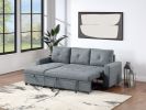 Black Gray Polyfiber Convertible Sectional Sofa Pull out Bed Couch Storage Chaise Reversible 2pc Sectional Living Room Furniture