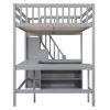 Full Size Loft Bed with Built-in L-Shaped Desk and Three-Tier Storage Shelves,and Attached Storage Staircase,Gray(Old SKU: GX001809AAE)