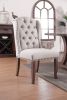 Contemporary Ivory Fabric 2pcs Side Chairs Tufted Wingback Design Rustic Oak Solidwood Back Dining Chairs Furniture