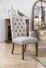 Contemporary Ivory Fabric 2pcs Side Chairs Bold Sturdy Design Rustic Oak Solidwood Tufted Back Nailhead Dining Chairs Furniture