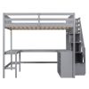 Full Size Loft Bed with Built-in L-Shaped Desk and Three-Tier Storage Shelves,and Attached Storage Staircase,Gray(Old SKU: GX001809AAE)