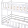 Twin over Twin House Bunk Bed with Fence and Door, White