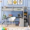 Full Size Loft Bed with Built-in L-Shaped Desk and Three-Tier Storage Shelves,and Attached Storage Staircase,Gray(Old SKU: GX001809AAE)