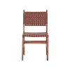 Upholstered Dining Chair Set of 2, Genuine Leather Woven Side Chair, Rustic Hardwood Frame, Brown