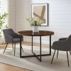 Mid-Century Modern Metal and Wood Round Dining Table ‚Äì Dark Walnut
