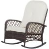 Outsunny Outdoor Wicker Rocking Chair with Wide Seat, Thick, Soft Cushion, Rattan Rocker w/Steel Frame, High Weight Capacity for Patio, Garden, Backya