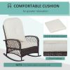 Outsunny Outdoor Wicker Rocking Chair with Wide Seat, Thick, Soft Cushion, Rattan Rocker w/Steel Frame, High Weight Capacity for Patio, Garden, Backya