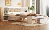 Queen Size Wood Platform Bed with Multi-storage Headboard and a Drawer, White(Expected Arrival Time: 6.16)