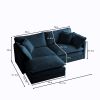 Chenille Two-Seater Sofa with 1 Footrest, 2 Seater L-Shaped Sectional with Ottoman,Loveseat with Ottoman for Small Living Space,Blue Chenille