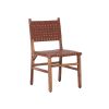 Upholstered Dining Chair Set of 2, Genuine Leather Woven Side Chair, Rustic Hardwood Frame, Brown