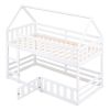 Twin over Twin House Bunk Bed with Fence and Door, White