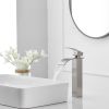 Brushed Nickel Waterfall Single-Handle Low-Arc Bathroom Faucet with Drain