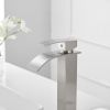 Brushed Nickel Waterfall Single-Handle Low-Arc Bathroom Faucet with Drain