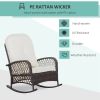 Outsunny Outdoor Wicker Rocking Chair with Wide Seat, Thick, Soft Cushion, Rattan Rocker w/Steel Frame, High Weight Capacity for Patio, Garden, Backya