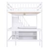 Full Size Loft Bed with Built-in L-Shaped Desk and Three-Tier Storage Shelves,and Attached Storage Staircase, White(Old SKU: GX001809AAK)