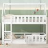 Twin over Twin House Bunk Bed with Fence and Door, White