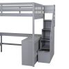 Full Size Loft Bed with Built-in L-Shaped Desk and Three-Tier Storage Shelves,and Attached Storage Staircase,Gray(Old SKU: GX001809AAE)