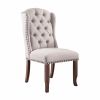 Contemporary Ivory Fabric 2pcs Side Chairs Tufted Wingback Design Rustic Oak Solidwood Back Dining Chairs Furniture