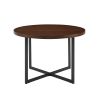 Mid-Century Modern Metal and Wood Round Dining Table ‚Äì Dark Walnut