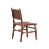 Upholstered Dining Chair Set of 2, Genuine Leather Woven Side Chair, Rustic Hardwood Frame, Brown