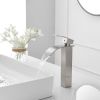Brushed Nickel Waterfall Single-Handle Low-Arc Bathroom Faucet with Drain