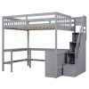 Full Size Loft Bed with Built-in L-Shaped Desk and Three-Tier Storage Shelves,and Attached Storage Staircase,Gray(Old SKU: GX001809AAE)