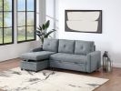 Black Gray Polyfiber Convertible Sectional Sofa Pull out Bed Couch Storage Chaise Reversible 2pc Sectional Living Room Furniture