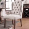 Contemporary Ivory Fabric 2pcs Side Chairs Tufted Wingback Design Rustic Oak Solidwood Back Dining Chairs Furniture