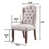 Contemporary Ivory Fabric 2pcs Side Chairs Tufted Wingback Design Rustic Oak Solidwood Back Dining Chairs Furniture