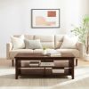 Coastal Grooved Panel Coffee Table with Lower Shelf ‚Äì Dark Walnut