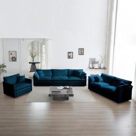 Modern Sofa Couch, 3 Piece Set Extra Deep Seat Sectional Sofa for Living Room, Oversized Sofa, 3 Seat Sofa, Loveseat and Single Sofa, Blue Chenille (Color: as Pic)