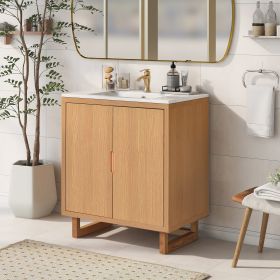 30" Bathroom vanity Set with Sink, Combo Cabinet, Bathroom Storage Cabinet, Solid Wood Frame (Material: Solid Wood+MDF, Color: Burly Wood)