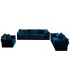 Modern Sofa Couch, 3 Piece Set Extra Deep Seat Sectional Sofa for Living Room, Oversized Sofa, 3 Seat Sofa, Loveseat and Single Sofa, Blue Chenille